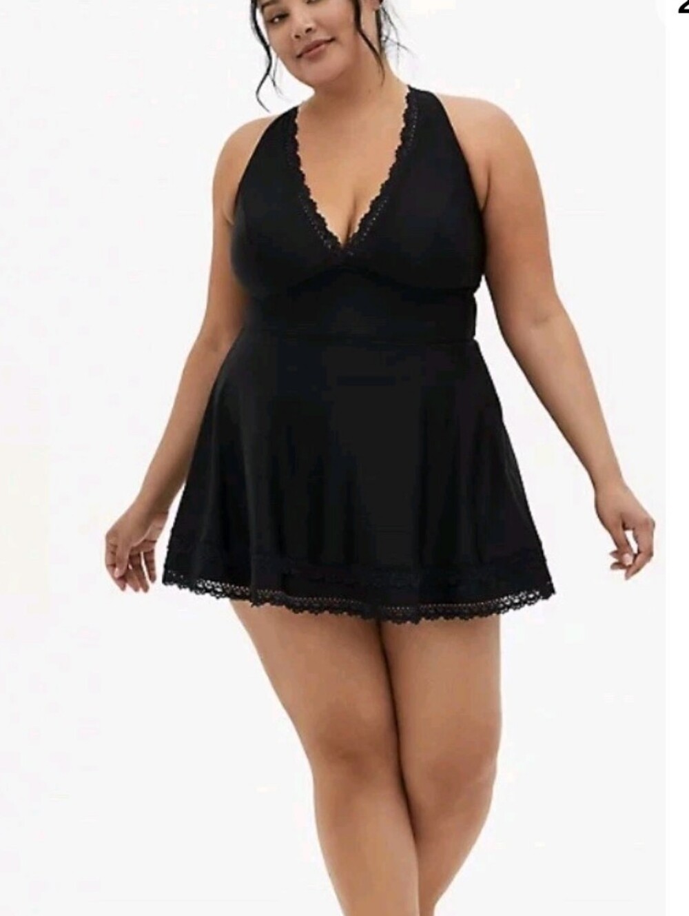 Torrid Black Lace Trim Swim Dress Sz 3